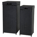 Sunnydaze Wicker Outdoor Trash Cans with Lids - Set of 2 - 26.5 Gal. and 15 Gal.