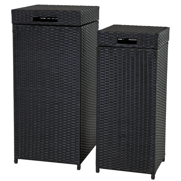 Sunnydaze Wicker Outdoor Trash Cans with Lids - Set of 2 - 26 Gal. and 15 Gal.