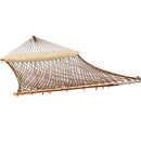 Sunnydaze 2 Person Polyester Rope Hammock with Spreader Bars and Pillow, Brown, 400 Pound Capacity