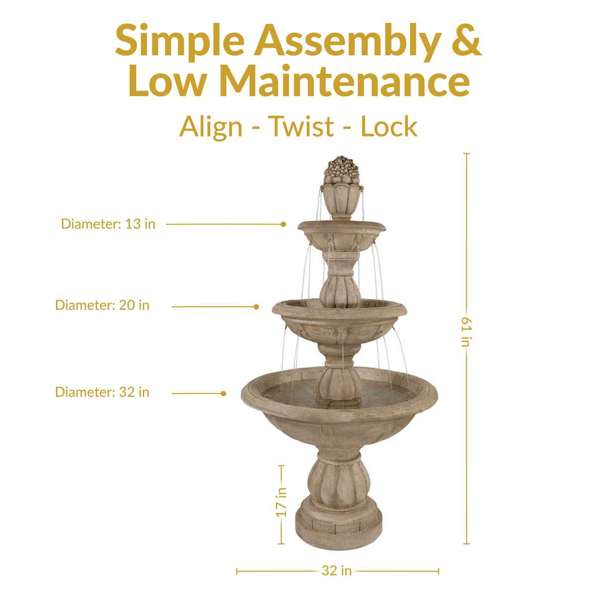Sunnydaze 3-Tier Cornucopia Outdoor Water Fountain - 61