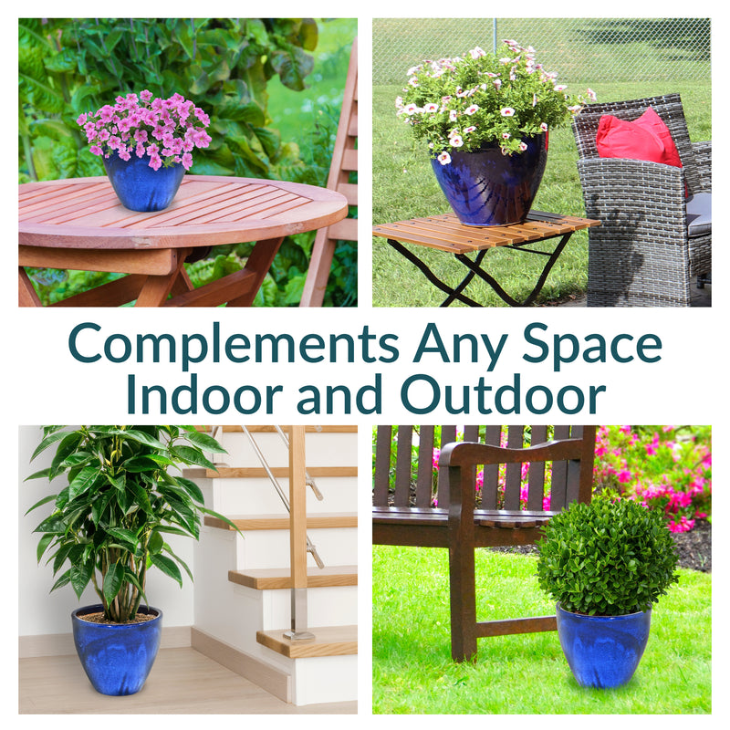 Sunnydaze Resort Glazed Ceramic Planter