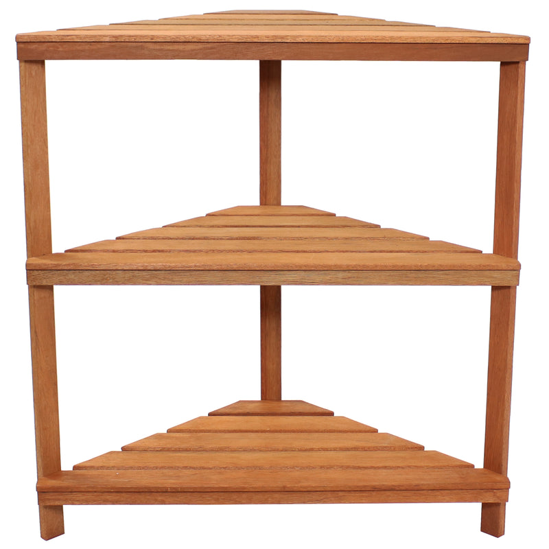 Sunnydaze Meranti Wood Teak Oil Finish 3-Tier Corner Plant Stand