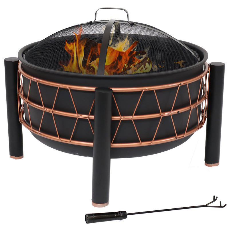 Sunnydaze Steel Wood-Burning Outdoor Fire Pit with Trapezoid Pattern and Cover - 24.5"
