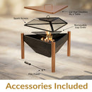 Sunnydaze Steel Outdoor Triangle Fire Pit and Side Table - 31"