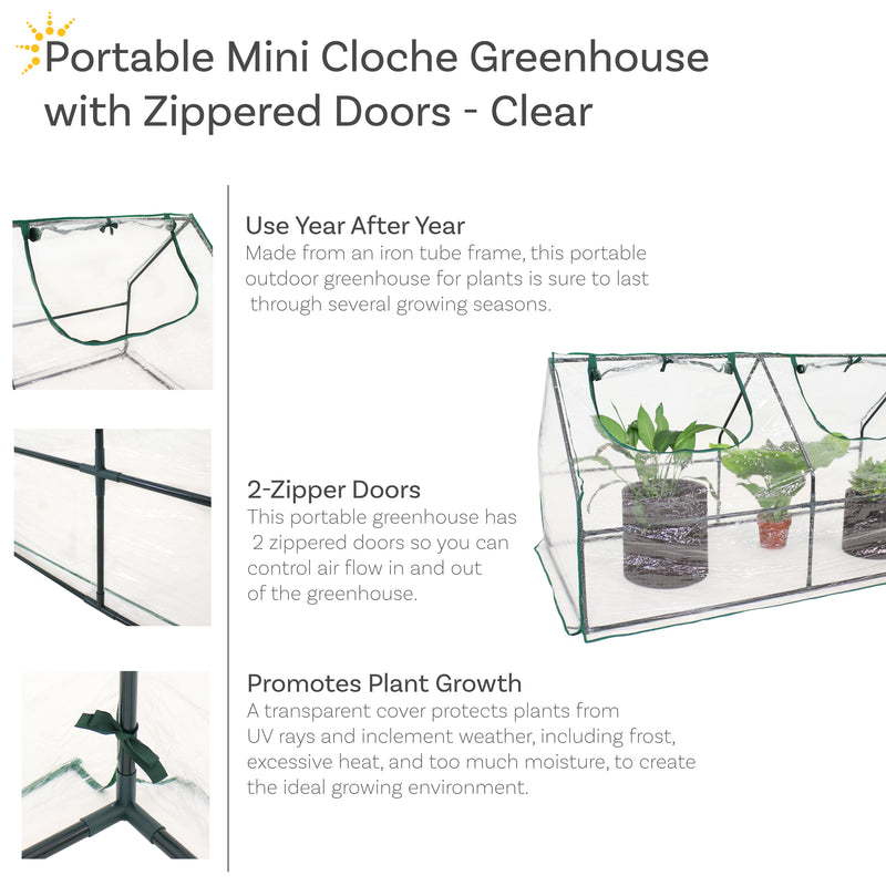 Sunnydaze Portable Mini Cloche Greenhouse with Zipper Doors - Clear