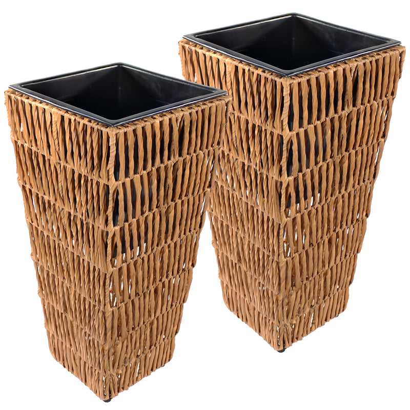 self watering wicker planter Sunnydaze Hyacinth Outdoor Poly-Wicker Planters - Set of 2