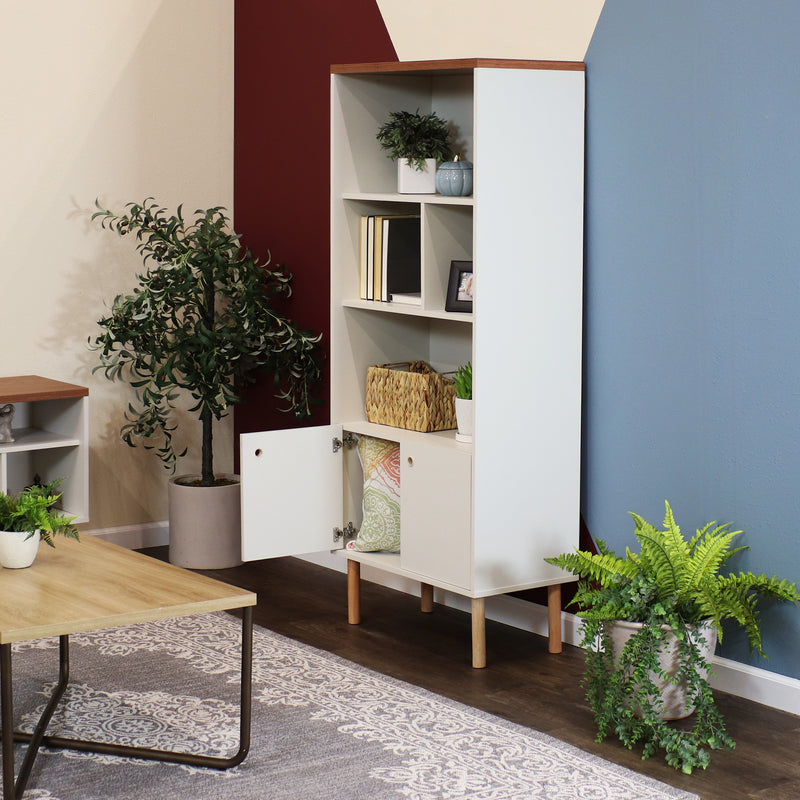 Sunnydaze 5-Shelf Modern Bookshelf with Storage Cabinet - Latte