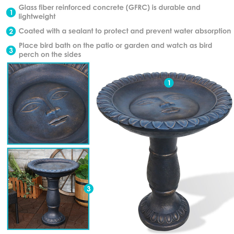 Sunnydaze Façade du Soleil Reinforced Concrete Bird Bath - 26"