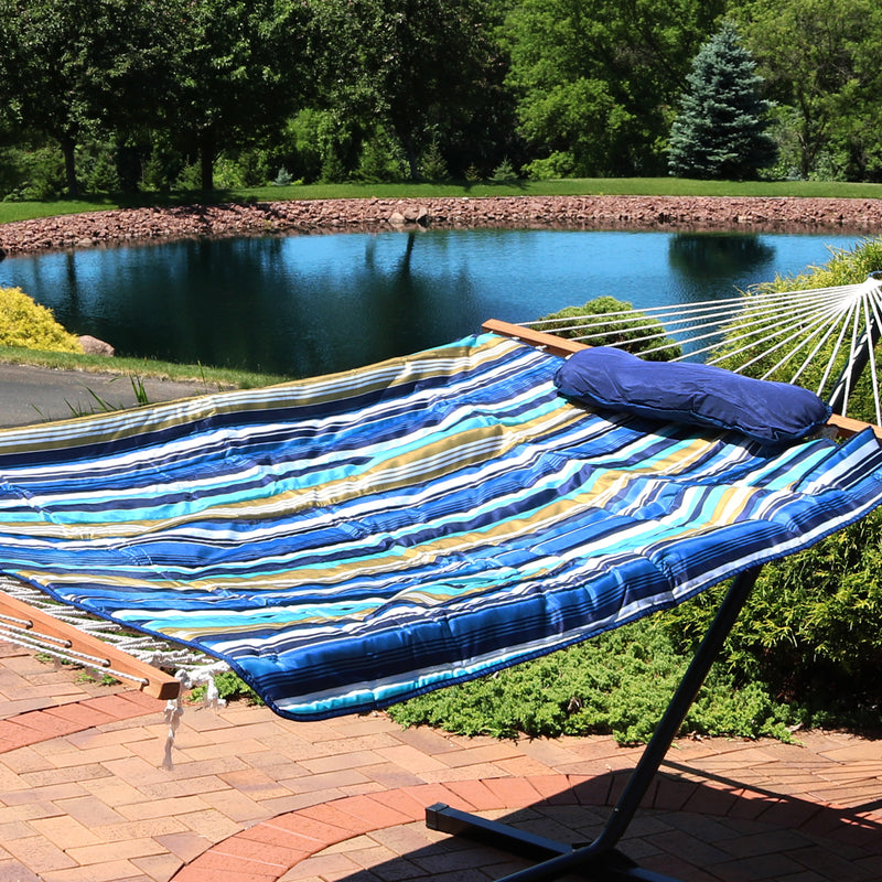 Sunnydaze Rope Hammock with 12' Steel Stand, Pad, and Pillow