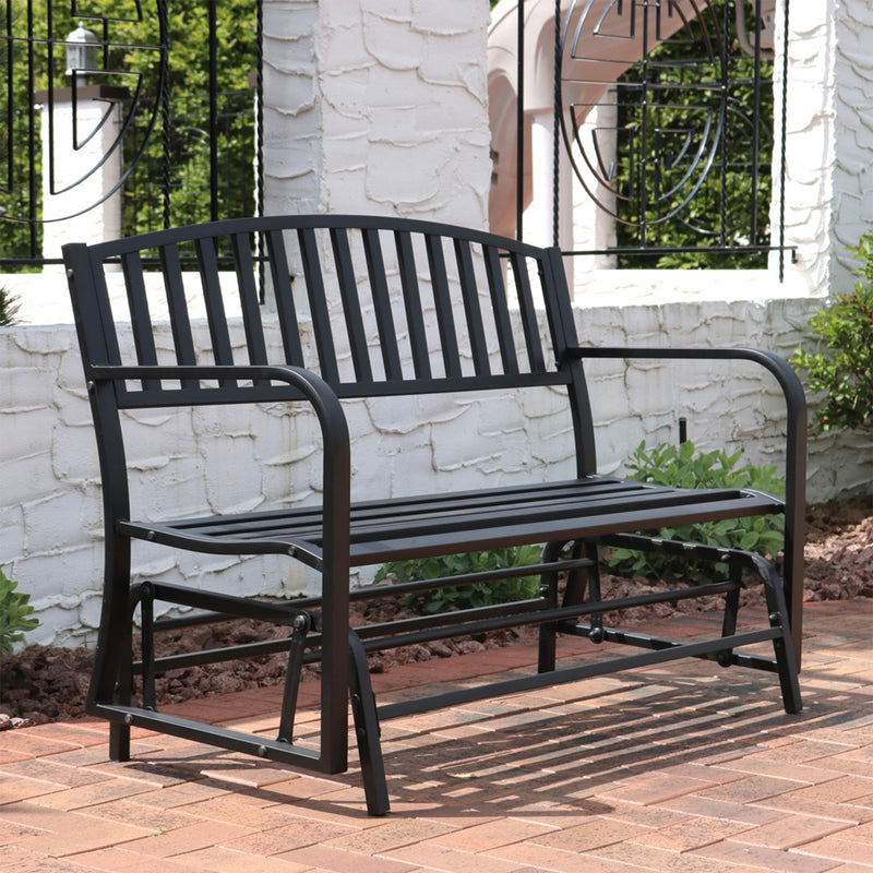 Sunnydaze 50" Black Steel Outdoor Patio Glider Bench