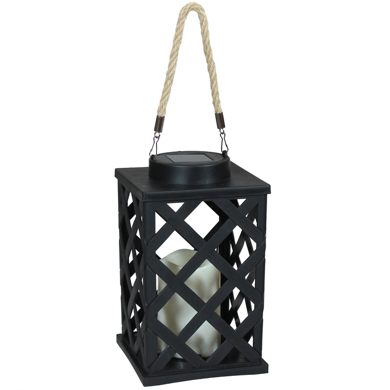 Sunnydaze Modern Crosshatch Outdoor Solar LED Decorative Candle Lantern - 9-Inch