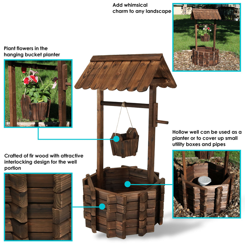 Sunnydaze Wood Wishing Well Outdoor Garden Planter - 45" H