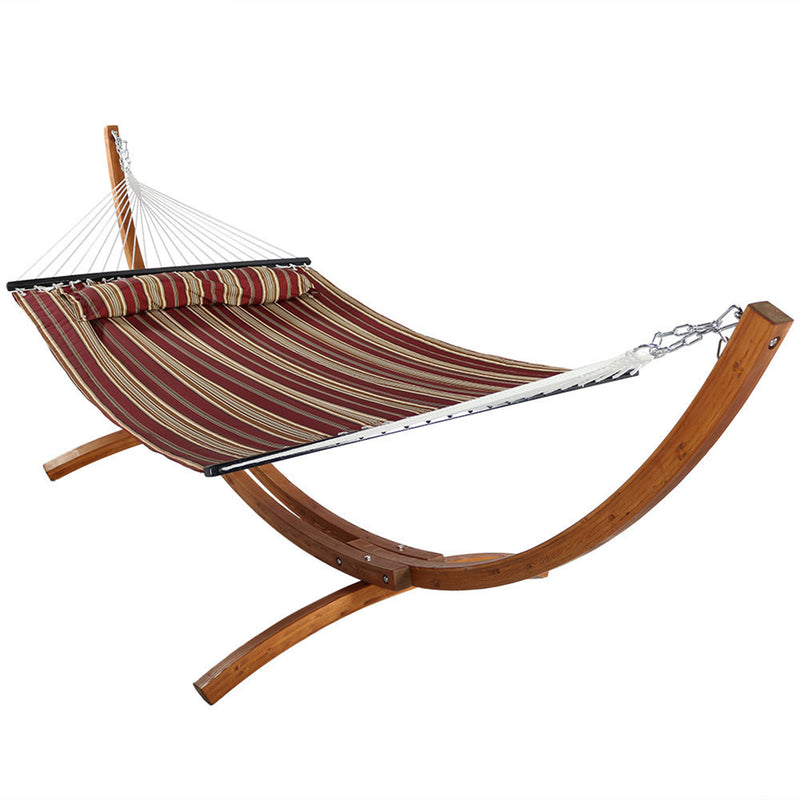 Sunnydaze 2-Person Double Hammock with Wooden Stand - Quilted Fabric - 400 Pound Capacity - Color Options