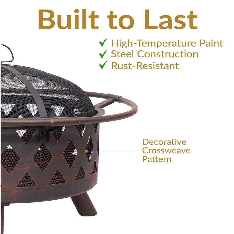 Sunnydaze Bronze Crossweave Wood-Burning Fire Pit with Spark Screen and Poker