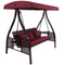 Sunnydaze 3-Person Steel Patio Swing with Side Tables and Canopy - Merlot