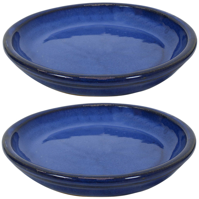 2 inch plant saucer Sunnydaze Set of 2 Glazed Ceramic Planter Saucers - Imperial Blue