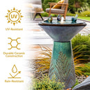 Sunnydaze Gathering Birds Ceramic Outdoor Fountain with LED Lights - 28.25"