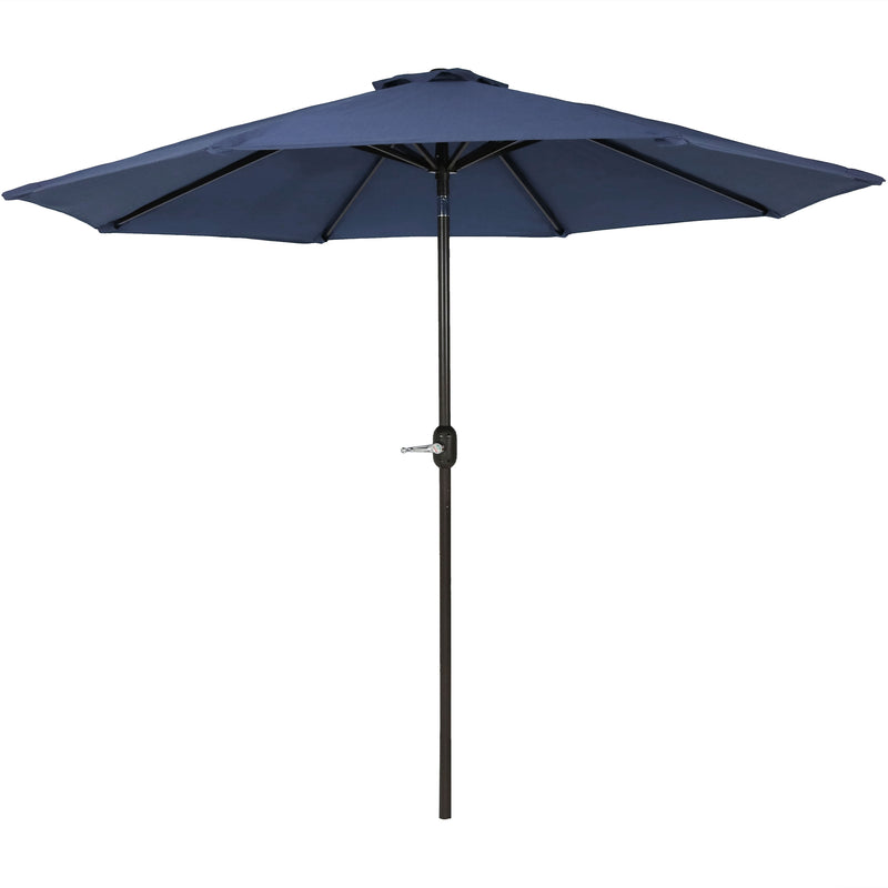 Sunnydaze 9' Aluminum Spun-Poly Market Umbrella with Tilt and Crank - Navy Blue