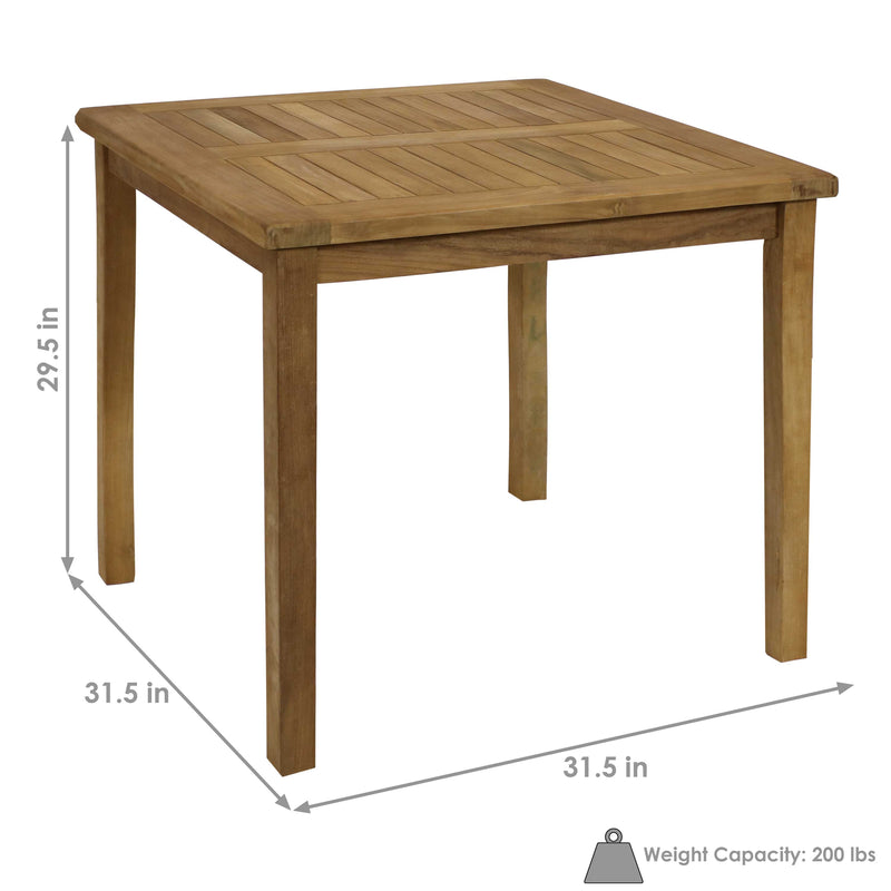 Sunnydaze Teak Square Outdoor Dining Table - Light Stain Finish - 32"