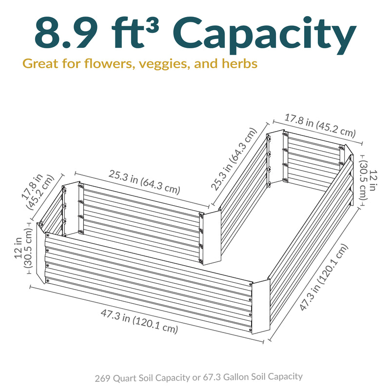 Sunnydaze Galvanized Steel L-Shaped Raised Garden Bed