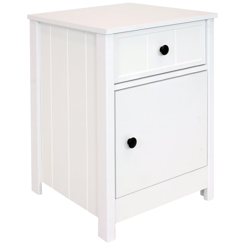 Sunnydaze Beadboard Side Table with Drawer and Cabinet - White