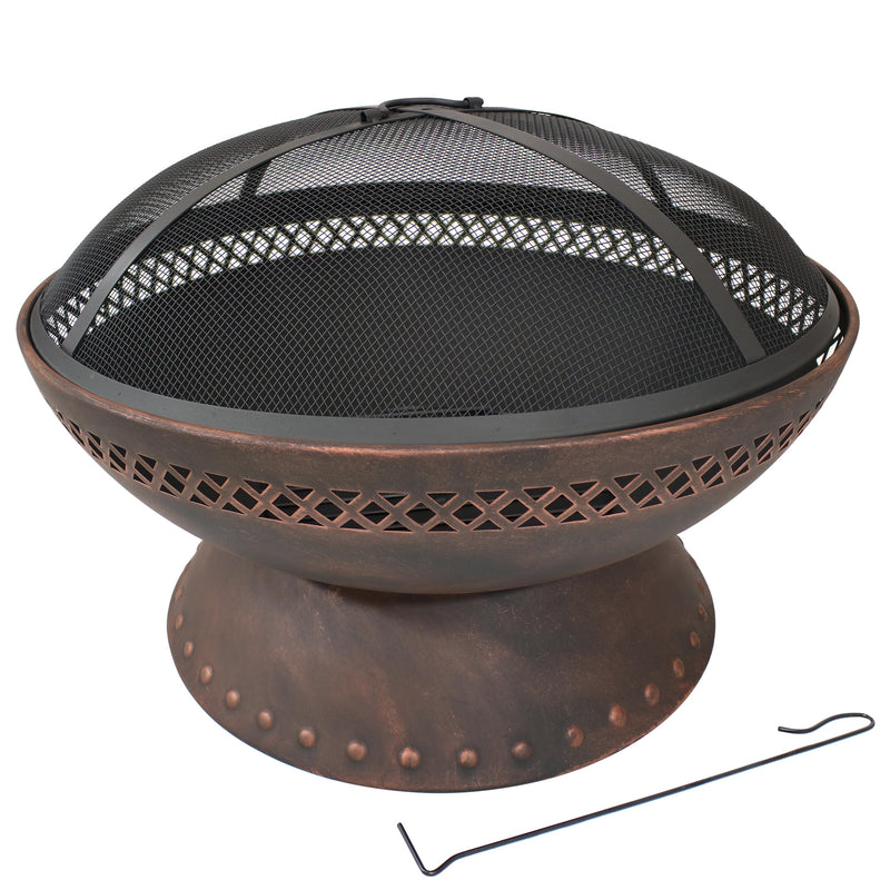 Sunnydaze Chalice Steel Fire Pit with Spark Screen - Copper - 25"