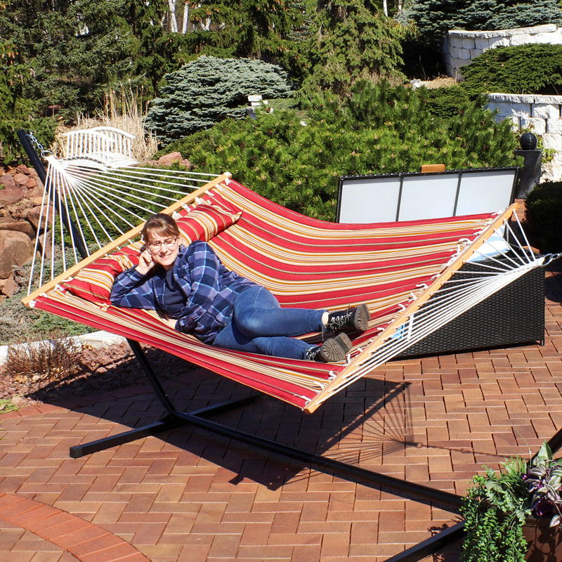 Sunnydaze 2-Person Quilted Fabric Double Hammock with Pillow