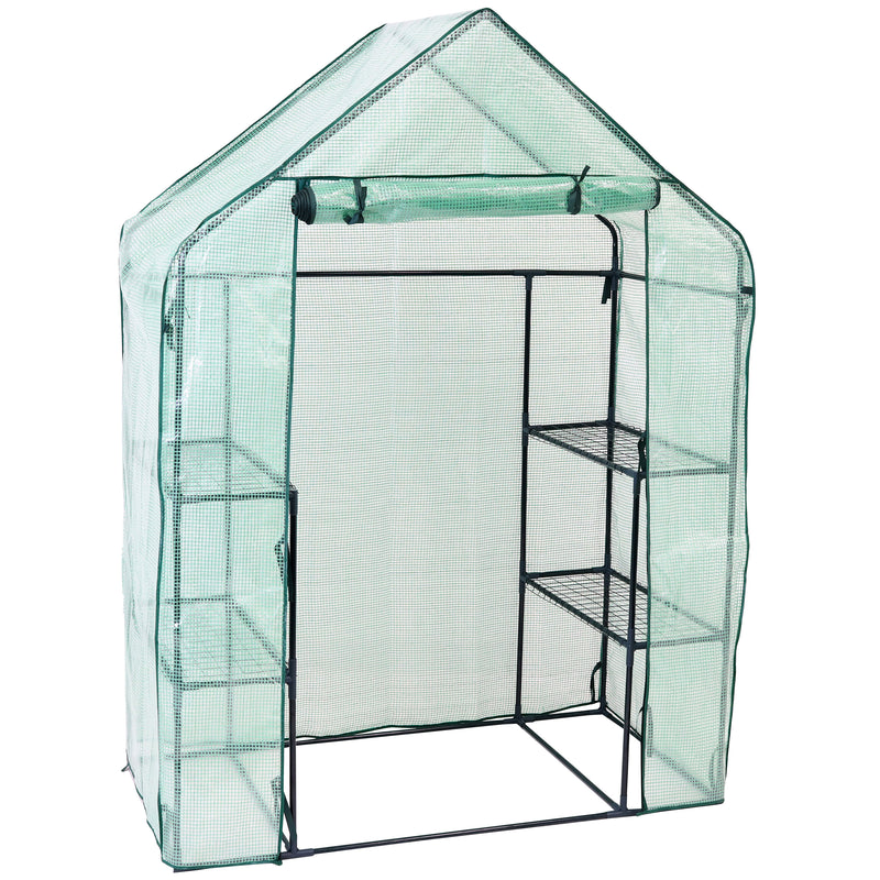 Sunnydaze Deluxe Walk-In Greenhouse with 4 Shelves for Outdoors - Green