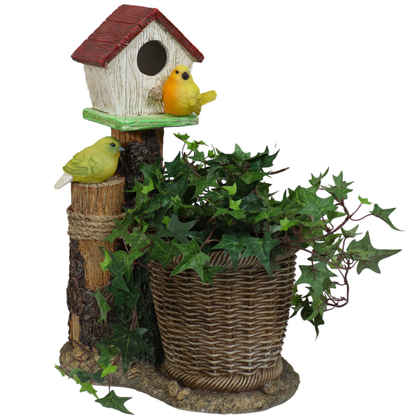 Sunnydaze Polyresin Decorative Bird House Planter Statue with Solar Lighted Birds