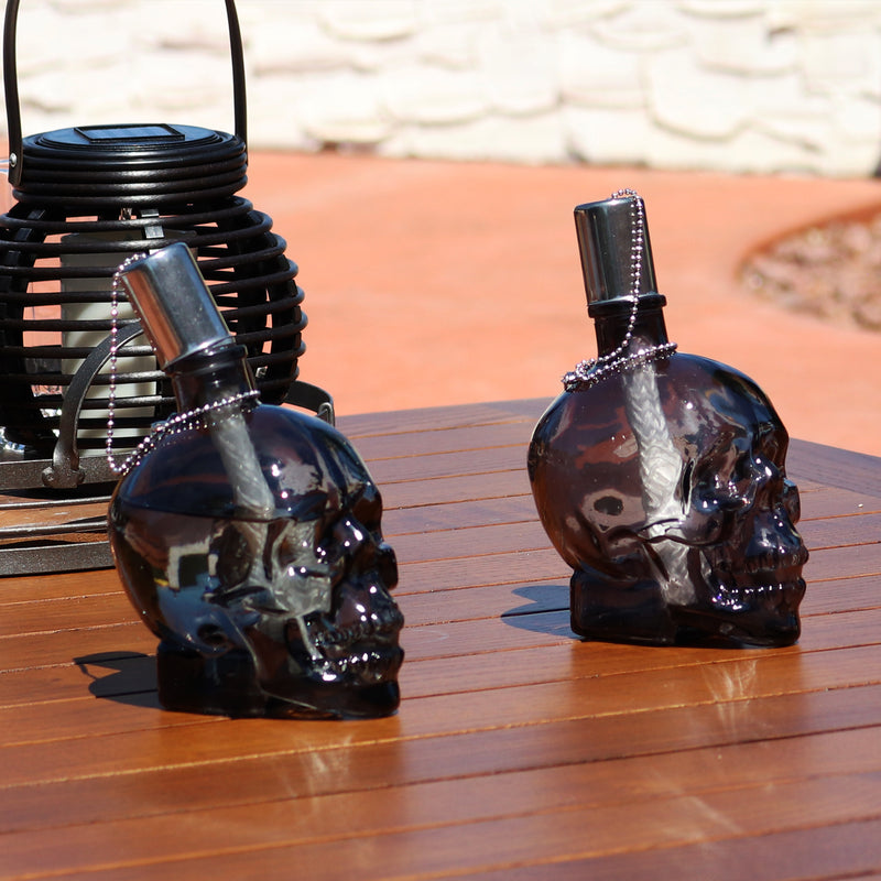 Sunnydaze Grinning Skull Glass Tabletop Torches