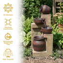 Sunnydaze Cascading Terra Bowls Solar Fountain with Battery Backup