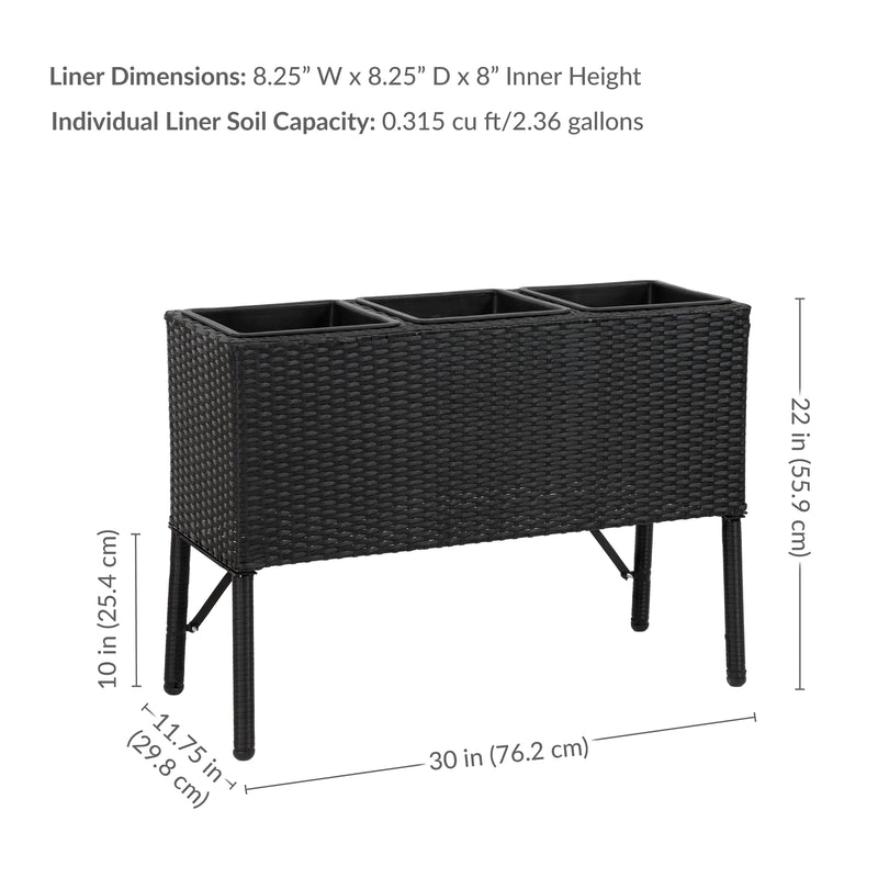 Sunnydaze 3-Section Wicker Raised Planter Box - Black