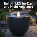 Sunnydaze Polystone Round Bubble Outdoor Water Fountain with LED Light