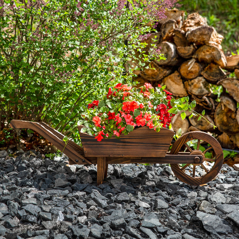 Sunnydaze Wooden Decorative Wheelbarrow Planter - 35" W x 10.25" D x 12" H