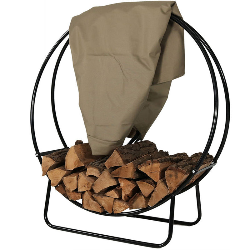 Sunnydaze Firewood Log Hoop Rack with Cover