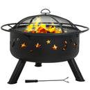 Cosmic Fire Pit + Cooking Grill + Spark Screen - 30 in (76.2 cm) - Black with a fire burning