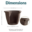 Sable color Sunnydaze Anjelica plastic planter, 15.25 in. diameter and 13 in. high, with dimensions shown.
