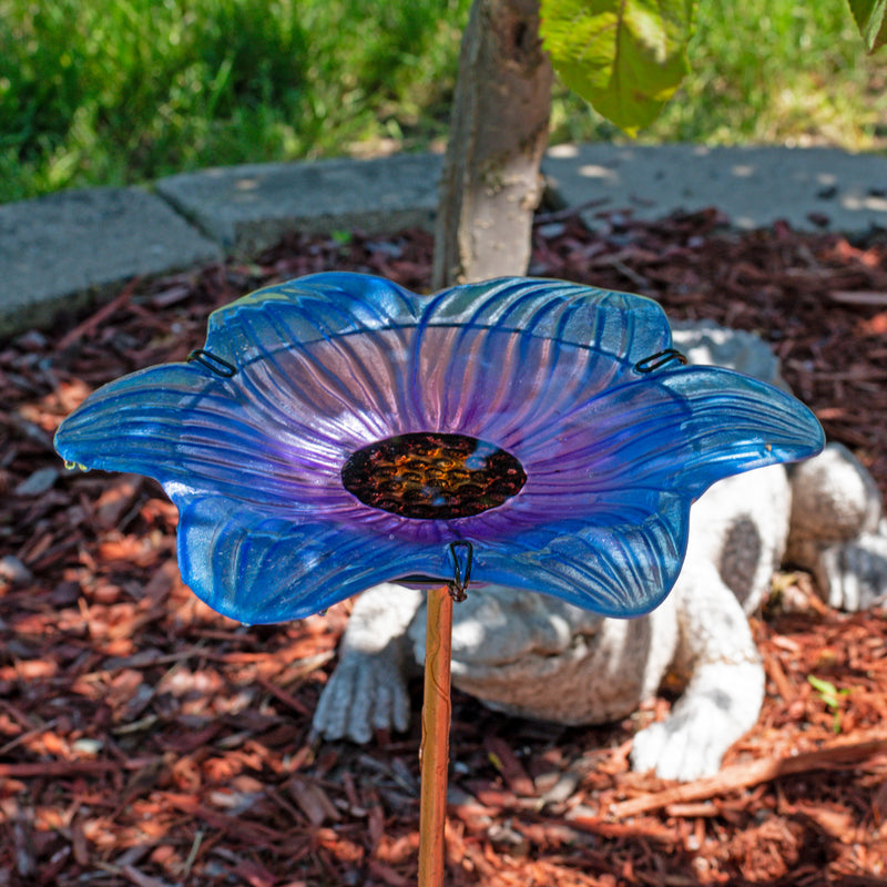 Sunnydaze Morning Glory Deck-Mounted/Staked Glass Bird Bath