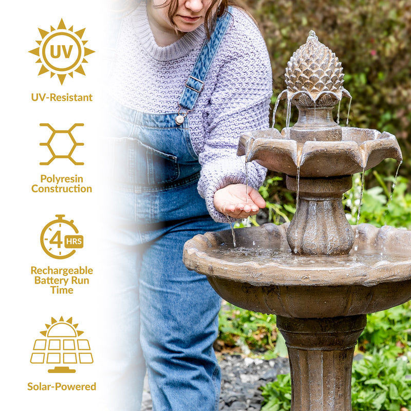 Sunnydaze 2-Tier Pineapple Solar Fountain with Battery Backup - 46