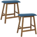 Sunnydaze Set of 2 Counter-Height Stools - Weathered Oak Finish with Blue Cushions