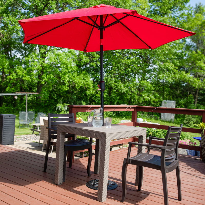 Sunnydaze Outdoor Square Polypropylene Patio Dining Table with Faux Woodgrain Top - Champagne