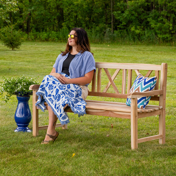 Sunnydaze 3-Person Teak Patio Bench for Outside