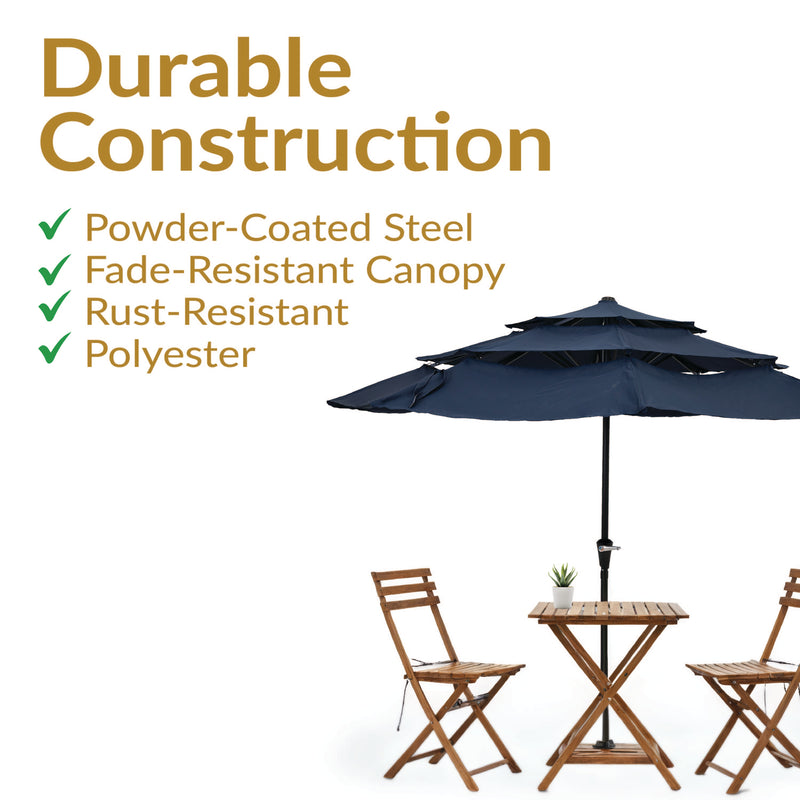 Sunnydaze 10 ft 3-Tier Large Patio Umbrella with Tilt and Crank - Navy