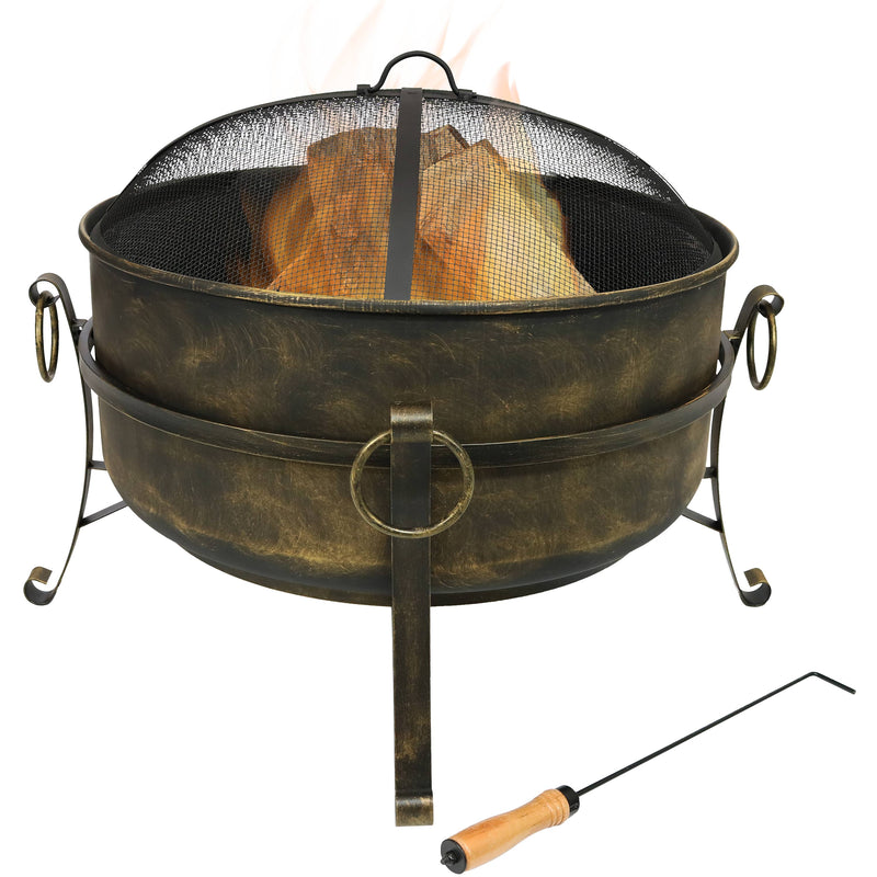 Sunnydaze Large Cauldron Outdoor Fire Pit with Spark Screen