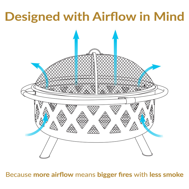 Sunnydaze Bronze Crossweave Wood-Burning Fire Pit with Spark Screen and Poker