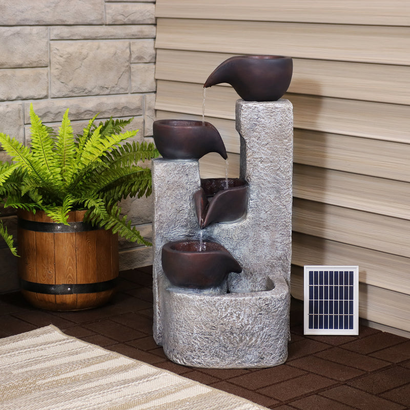 Sunnydaze Aged Tiered Vessels Solar Fountain with Battery Backup - 29"