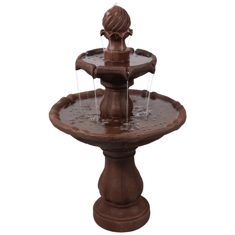 Sunnydaze Two Tier Solar Outdoor Water Fountain with Battery Backup - Rust Finish - 35-Inch