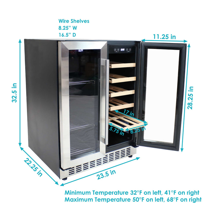 Sunnydaze 20-Bottle/63-Can Dual Zone Wine and Beverage Refrigerator