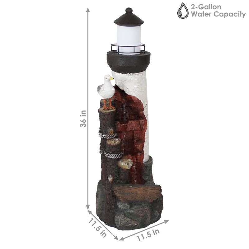 Sunnydaze Gull's Cove Outdoor Lighthouse Fountain with LED Light - 36"