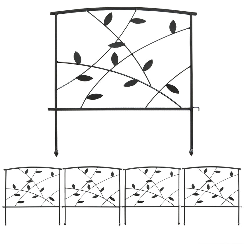 Sunnydaze 5-Piece Modern Leaves Decorative Metal Garden Fence Panels - 10-Feet Overall